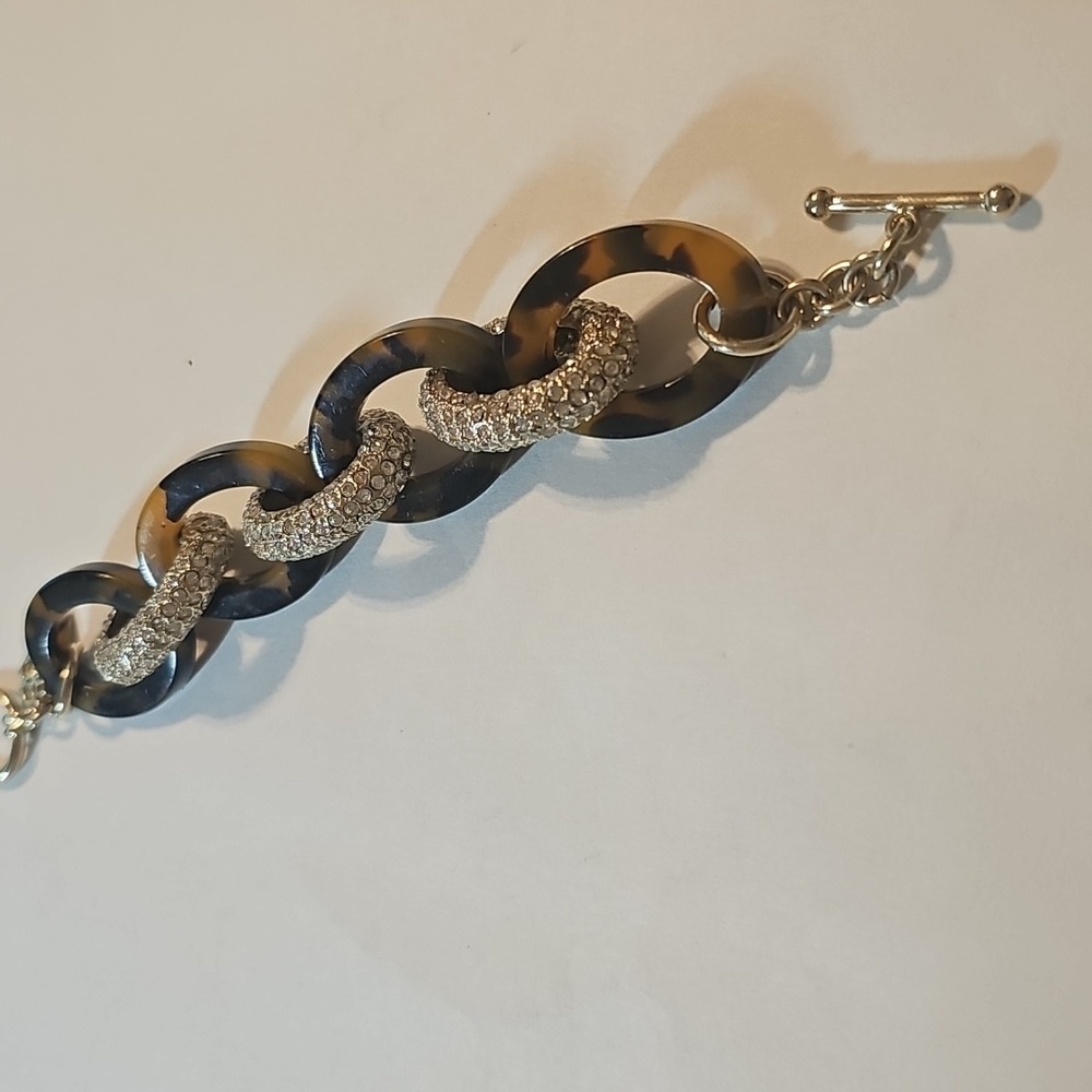 Ann TaylorTortoiseshell and Gold With Rhinestones Chain Bracelet